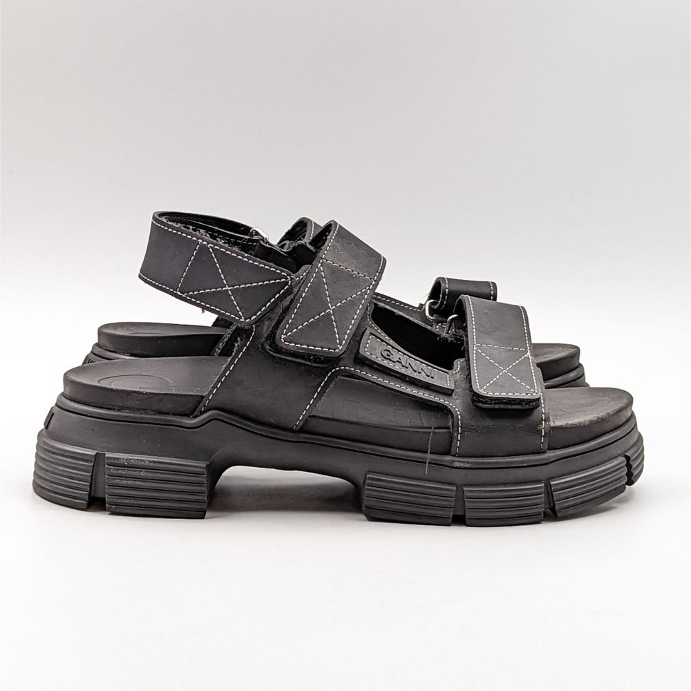 Ganni Women Recycled Black Rubber City Sandals Size 8 US 38 EUR - Picture 9 of 10